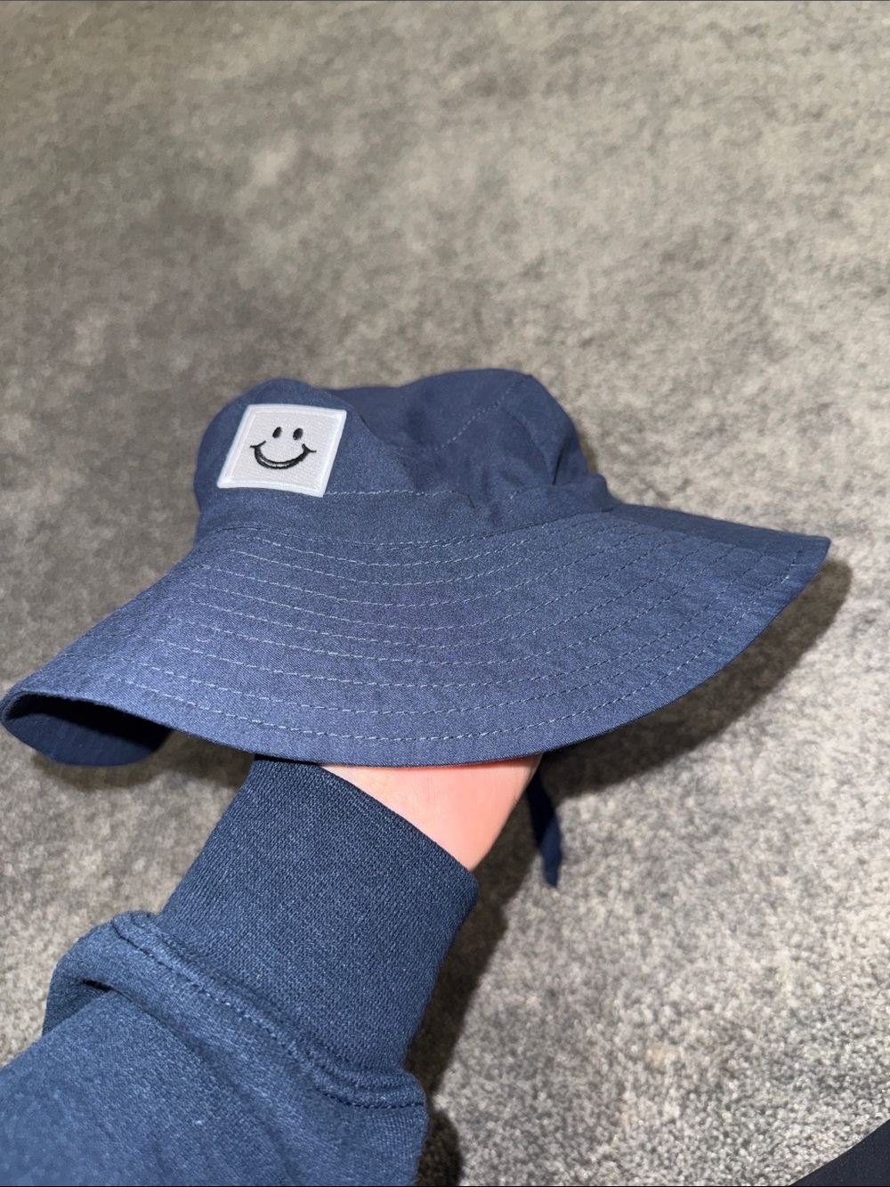 Kids Navy Blue Bucket Hat with Smiley Patch